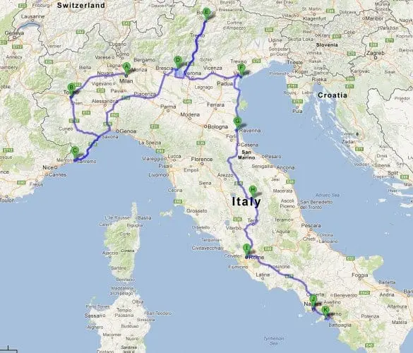 An italy road trip itinerary