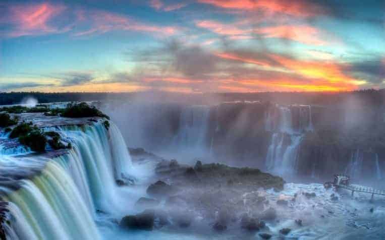 iguazu falls at sunset